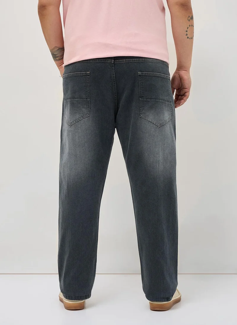 Urbano Fashion  Urbano Plus Men's Dark Grey Straight Fit Washed Denim Jeans Stretchable for Men | Best Price UAE
